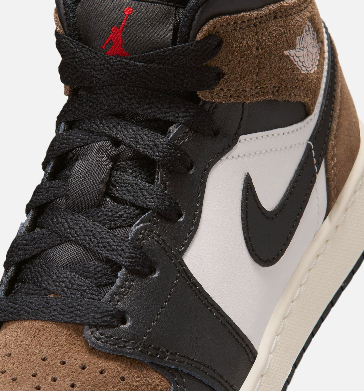 Air Jordan 1 Mid Grade School Shoes - Black/Phantom/Palomino