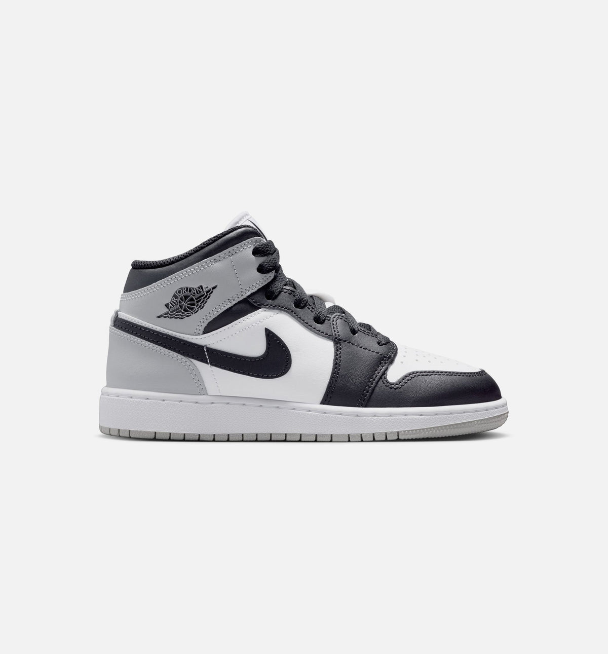 Air Jordan 1 Mid Grade School Shoes - White/Light Smoke Grey/Black
