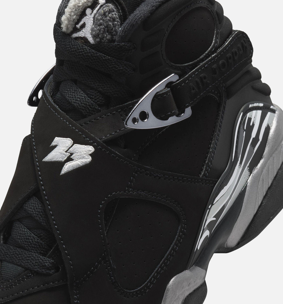 Air Jordan 8 Retro Chrome Black and Light Graphite Grade School Shoes