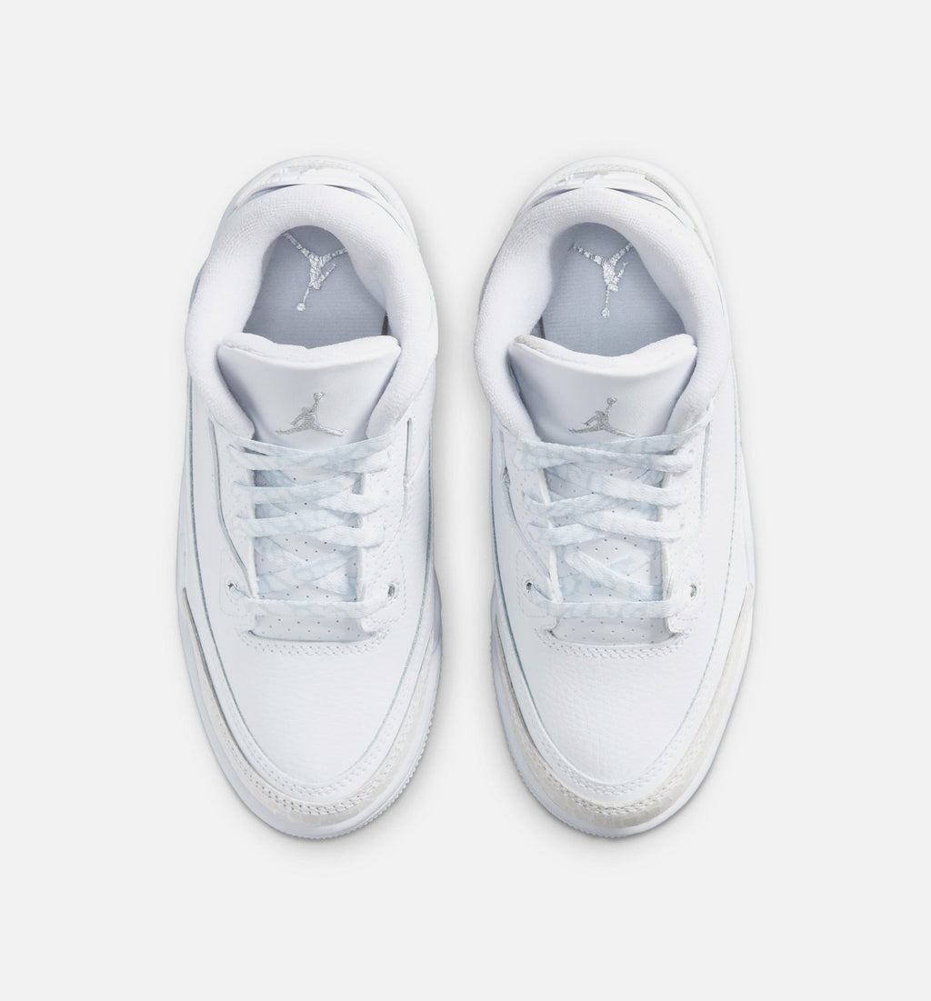 Air Jordan 3 Retro White and Silver Preschool Shoes